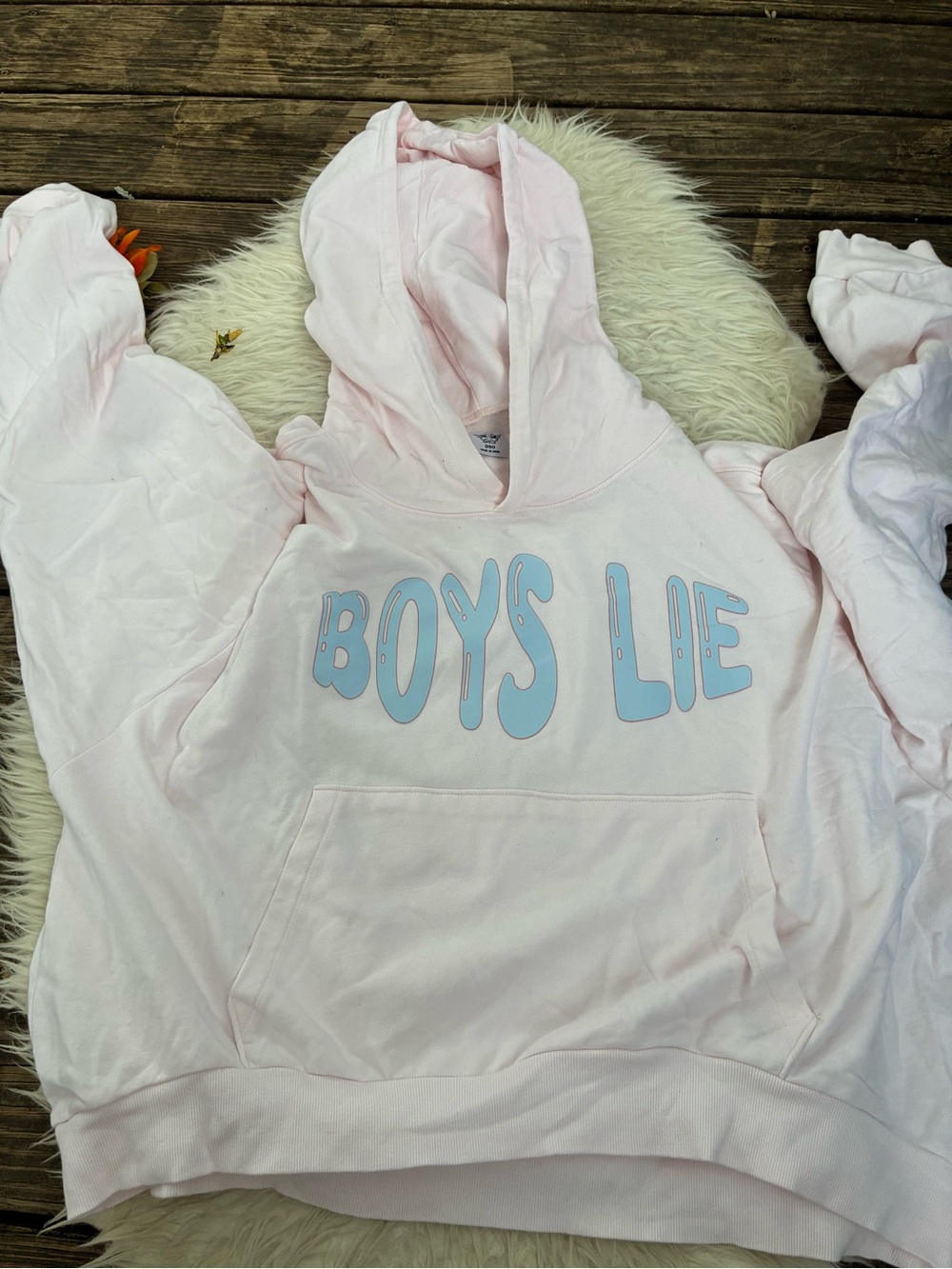 🌺Boys Lie Pink Hoodie with Light Blue Logo -OVERSIZED 🌺